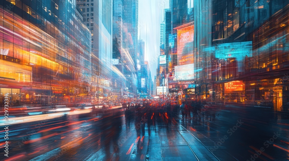 A Blurred Perspective of a Busy City Street at Night A Blurred Perspective of a Busy City Street at Night