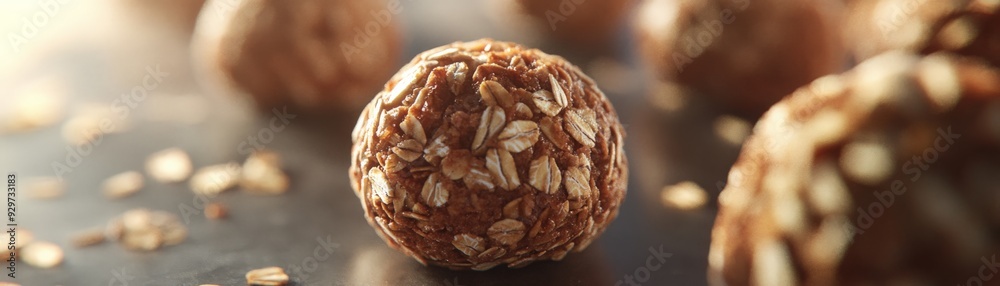 Close-up of a delicious energy ball made with oats and chocolate, perfect for a healthy snack or dessert. Natural light highlights the texture. Close-up of a delicious energy ball made with oats and chocolate, perfect for a healthy snack or dessert. Natural light highlights the texture.