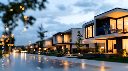 Modern, Luxurious Townhomes with Evening Lighting