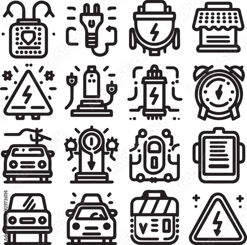 electricity element vector icon set