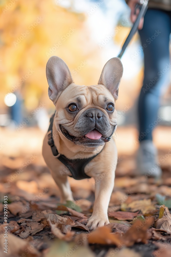 french bulldog walking in the park, beloved pet french bulldog walking in the park, beloved pet