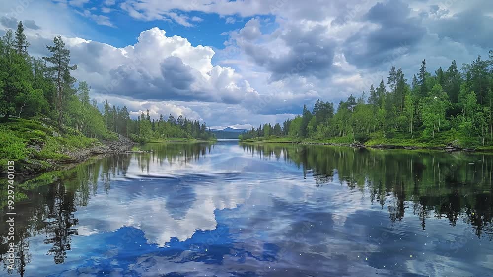 trees reflection on clear river water seamless looping overlay 4k virtual video animation background trees reflection on clear river water seamless looping overlay 4k virtual video animation background