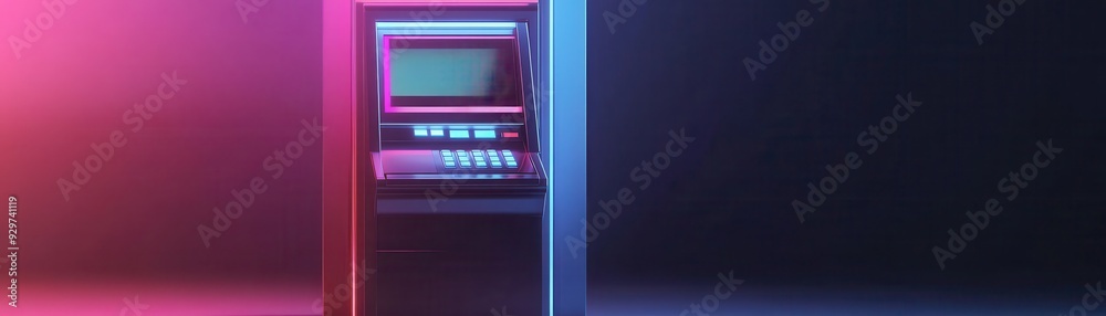 Fototapeta premium ATM dispensing digital currency, nextgen finance, 3D illustration