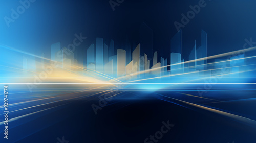 Digital Building technology blue gold gradient business background.