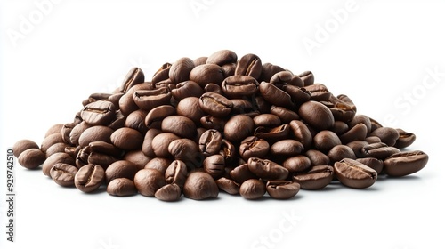 a pile of coffee beans on a white background