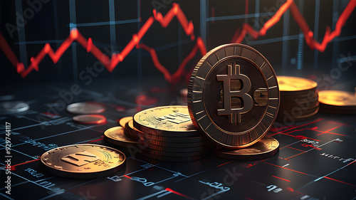 crypto currency gold bit coin over the black background.