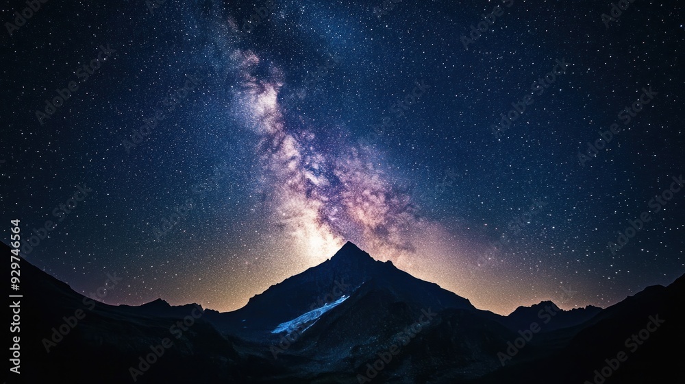 A Majestic Mountain Silhouette Beneath a Starry Milky Way Galaxy A Majestic Mountain Silhouette Beneath a Starry Milky Way Galaxy