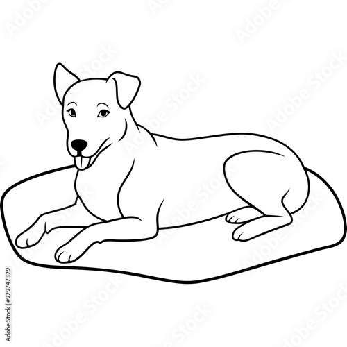 A dog laying on bed front view art vector illustration