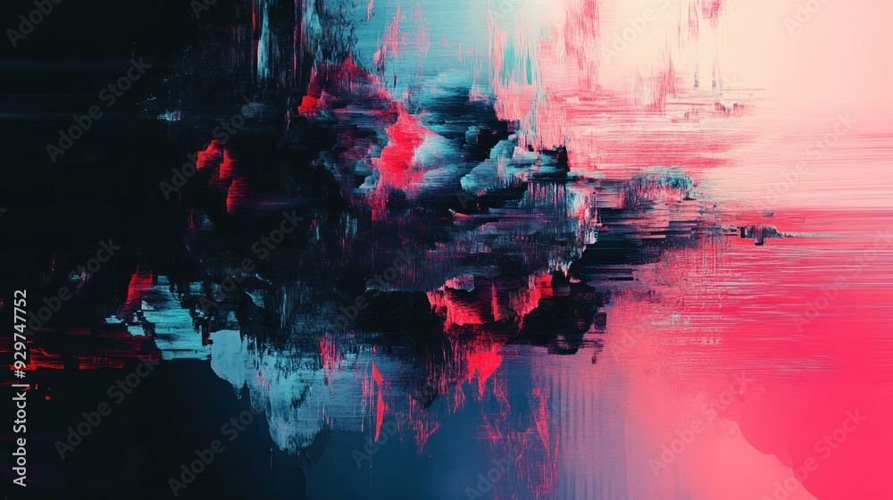 Fototapeta premium Abstract Painting with Black, Blue, Pink, and Red Hues