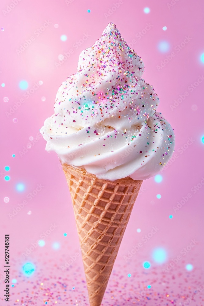 A homemade ice cream cone decorated with glitter and sparkles A homemade ice cream cone decorated with glitter and sparkles