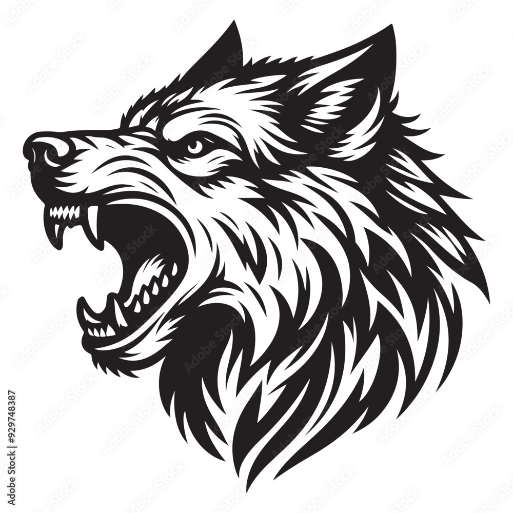Line art of wolf barking cartoon vector