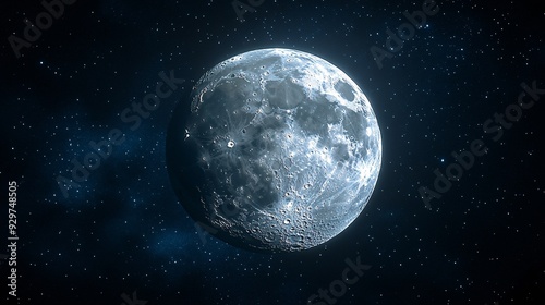 Detailed close-up of a full moon, highlighting its texture and brightness in the night sky.