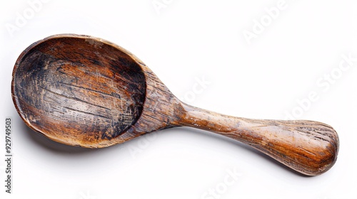 Antique timber spoon in a classic design set against a white backdrop.