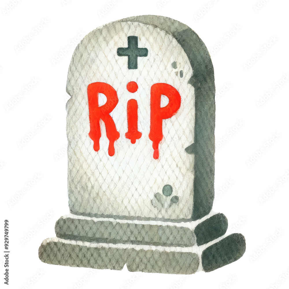 Illustration of a tombstone with RIP sign, symbolizing death, mourning, and Halloween. Hand-drawn, watercolor style. Illustration of a tombstone with RIP sign, symbolizing death, mourning, and Halloween. Hand-drawn, watercolor style.
