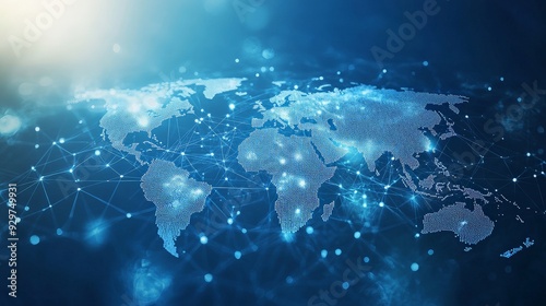 Digital Global Network Map in Cool Blue Tones