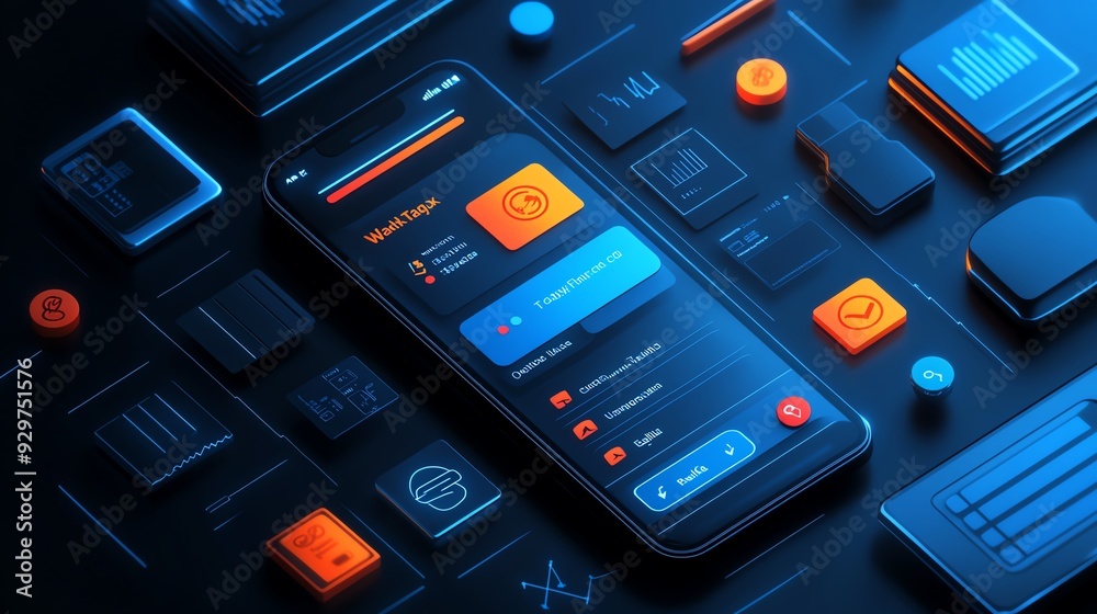 Illustration of digital wallet app with tax tracking features, representing comprehensive financial management, Wallet tax tracking, Complete finance management Illustration of digital wallet app with tax tracking features, representing comprehensive financial management, Wallet tax tracking, Complete finance management