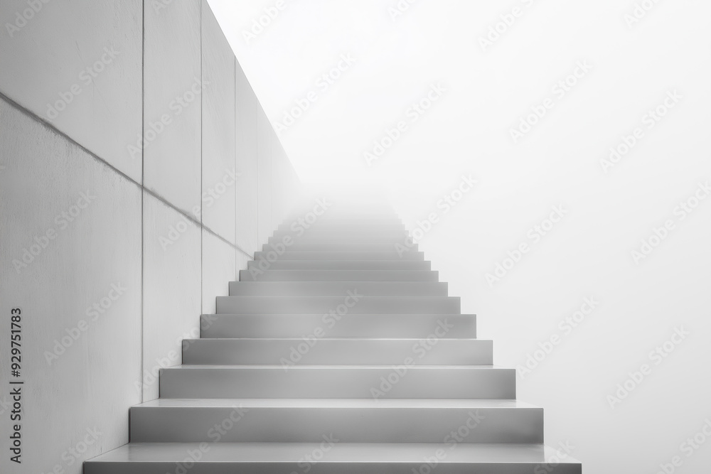 A staircase with a foggy sky in the background A staircase with a foggy sky in the background