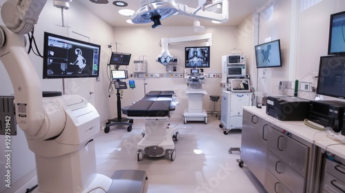 The surgery room showcases cutting-edge robotic surgical equipment, providing enhanced precision and control.