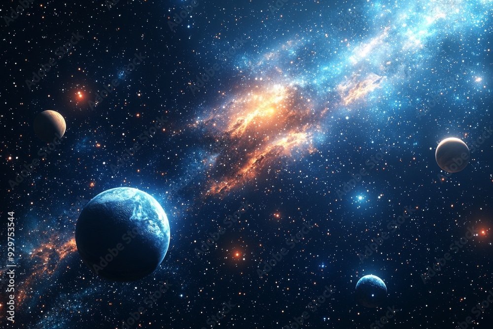 Space cosmic illustration with planets scene created with Generative AI Space cosmic illustration with planets scene created with Generative AI