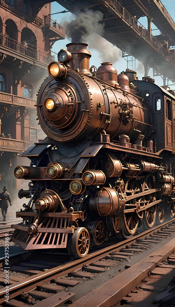 Naklejka premium Steampunk Train with Intricate Design and Lighting