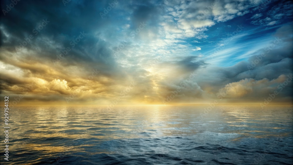 Obraz premium Gray-golden and blue toned wallpaper style poster of sea and sky, canvas, poster, sea, sky, gray, golden, blue, tones