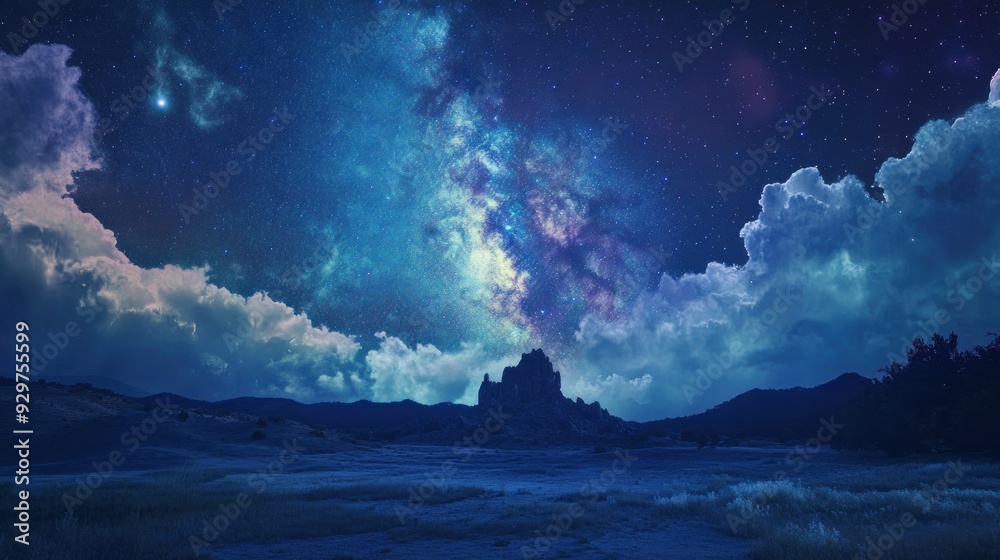 Night Sky with Milky Way Over Mountain Range Night Sky with Milky Way Over Mountain Range