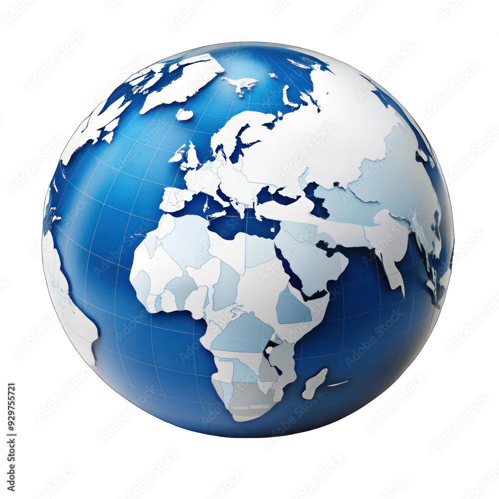 Fototapeta premium A blue globe with a white map on it isolated on transparent background