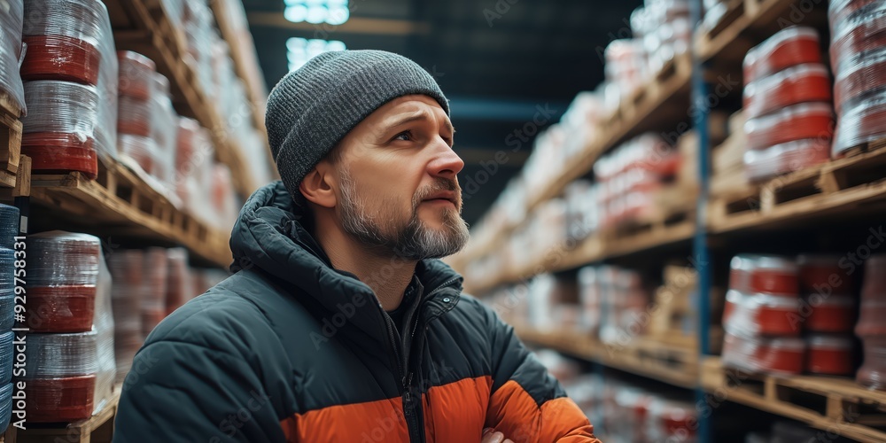 Fototapeta premium A man looking at the products in a large DIY hardware store