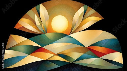 Wallpaper Mural Abstract Sunset Landscape in Geometric Shapes Torontodigital.ca