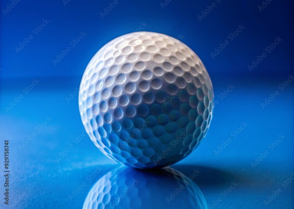 Solo white golf ball sits pristine on a vibrant blue surface, evoking feelings of serenity and precision, perfect for sports or lifestyle visual storytelling. Solo white golf ball sits pristine on a vibrant blue surface, evoking feelings of serenity and precision, perfect for sports or lifestyle visual storytelling.