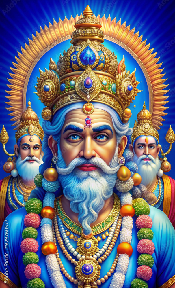 Fototapeta premium Resplendent Brahma: Celestial Radiance, Divine Wisdom, Cosmic Creation, Golden Crown, Spiritual Illumination