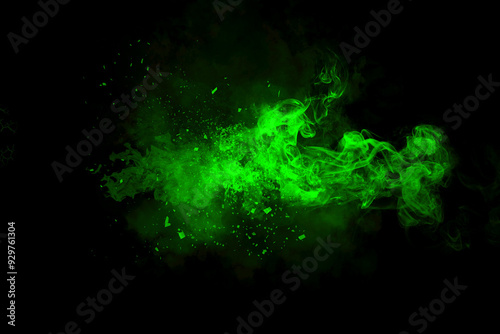 Green smoke on black background	