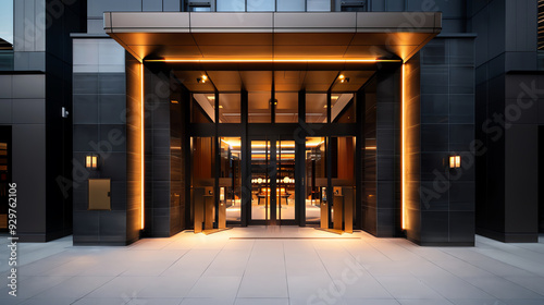 Elegant restaurant facade with inviting entrance and signage.