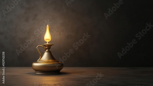 Golden oil lamp, traditional design, illuminating the dark, 3D illustration