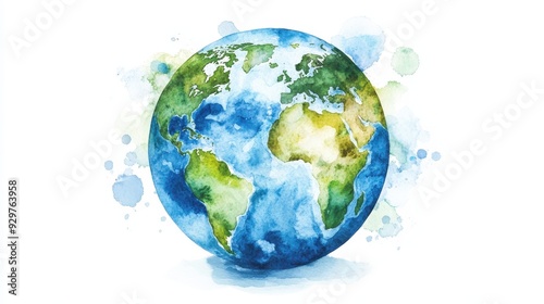 Watercolor hand painted planet Earth isolated on white background. Symbol of life,Environmental problems and environmental protection ecology,Hand drawn Globe watercolour paint,Earth Day.