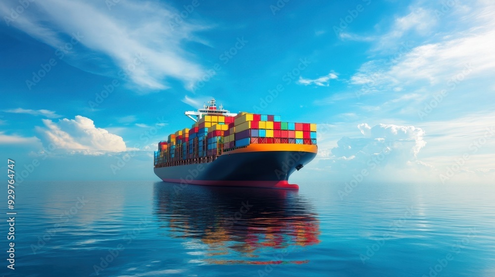 Massive cargo ship loaded with colorful containers sailing through a ...