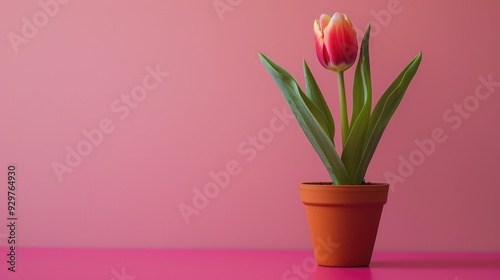 Wallpaper Mural A red tulip in a brown pot on a plain background. Torontodigital.ca
