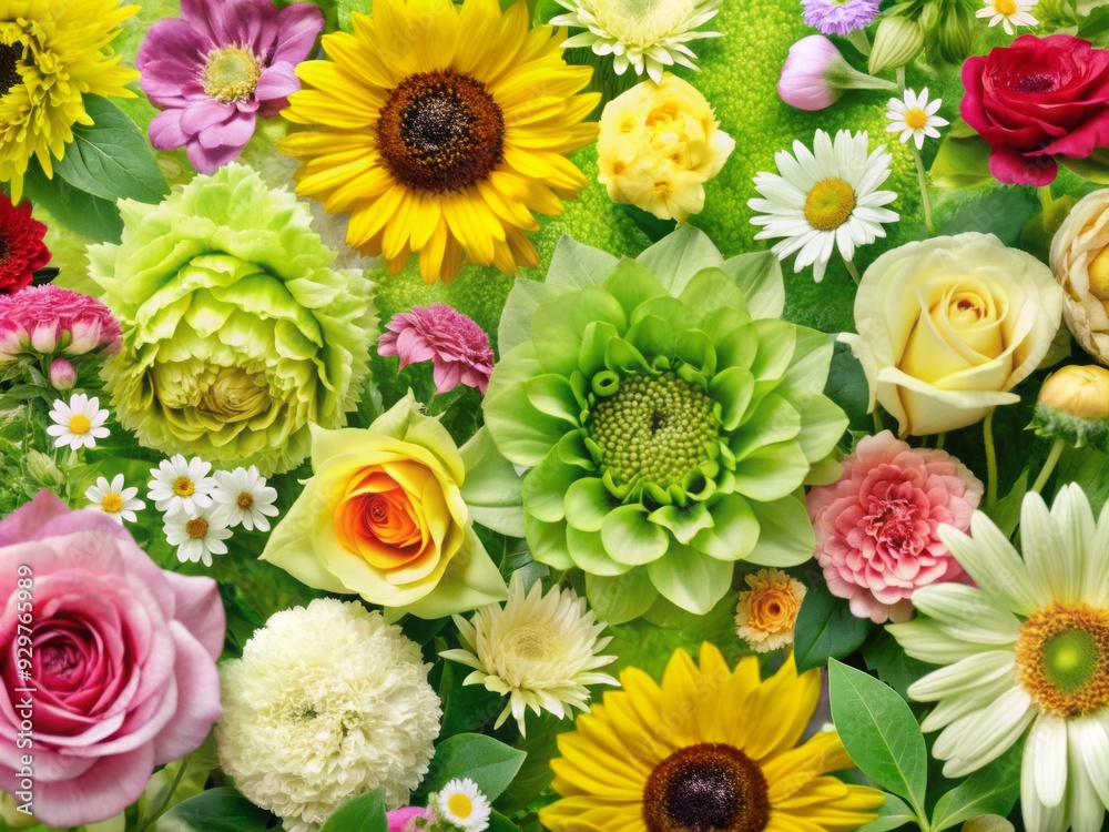 Vibrant assortment of blooming flowers including roses, peonies, sunflowers, and daisies isolated on a transparent background, showcasing their delicate petals and intricate details. Vibrant assortment of blooming flowers including roses, peonies, sunflowers, and daisies isolated on a transparent background, showcasing their delicate petals and intricate details.
