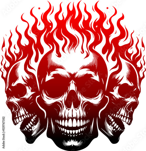 skull on fire, halloween monsters, happy halloween party template, editable stroke, vector art ready for card or invitation.