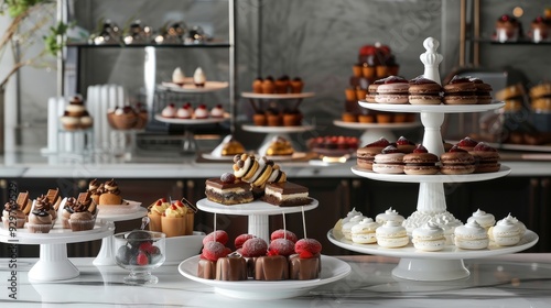 Wallpaper Mural Depict an elegant dessert buffet with a selection of exquisite pastries, macarons, and chocolate fondue Torontodigital.ca