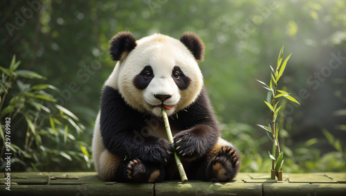 giant panda eating bamboo