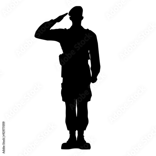 Silhouette of soldier with berets saluted