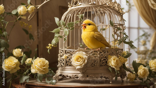 golden bird in cage