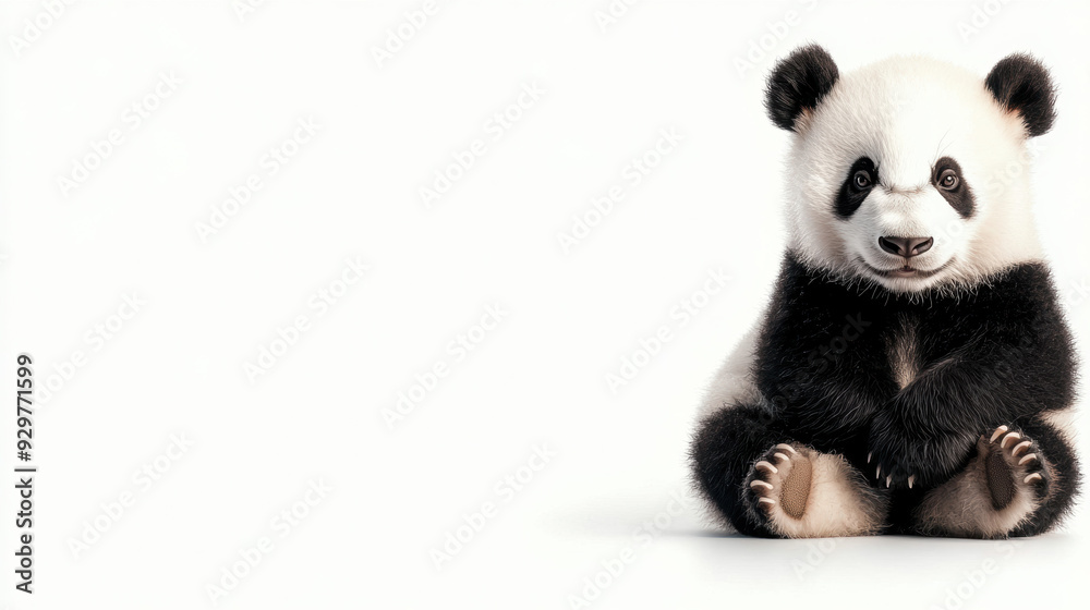 Fototapeta premium A baby panda bear is sitting on a white background