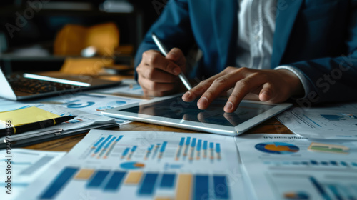 A person is holding a tablet with a graph on it