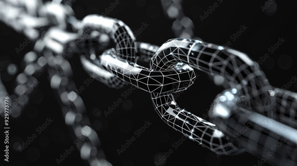 Fototapeta premium 3D rendering wireframe of a digital chain with monochrome color
