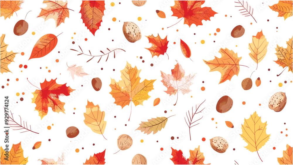 Obraz premium Autumn Leaves Seamless Pattern Design - Vector Art