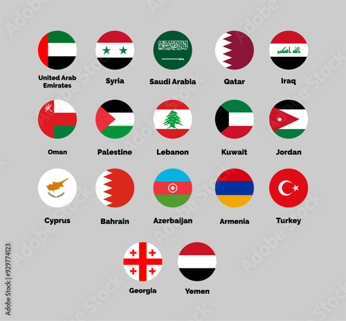 Flags of middle eastern countries, vector Illustration