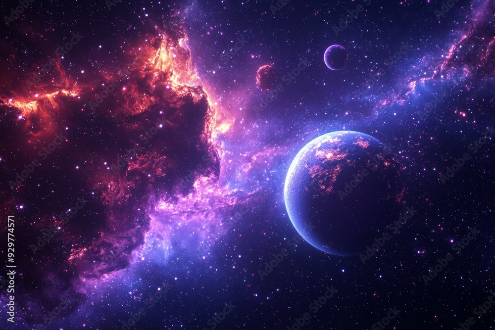 Space cosmic illustration with planets scene created with Generative AI Space cosmic illustration with planets scene created with Generative AI