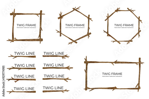 小枝のフレーム　秋のフレームセット 水彩イラスト